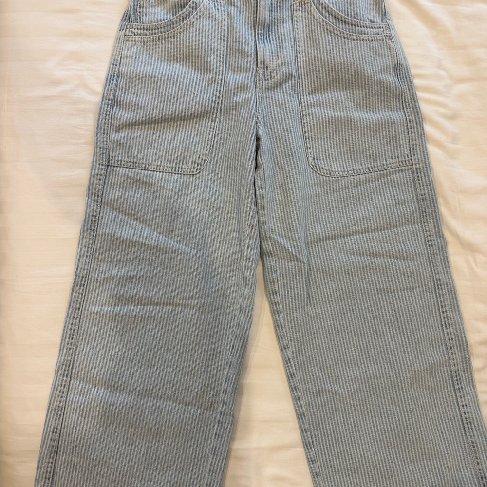 NWOT free people blue striped cropped denim straight leg pants